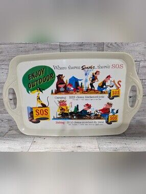 Vintage SOS Enjoy Outdoor Serving Tray - White with Multicolor Graphic